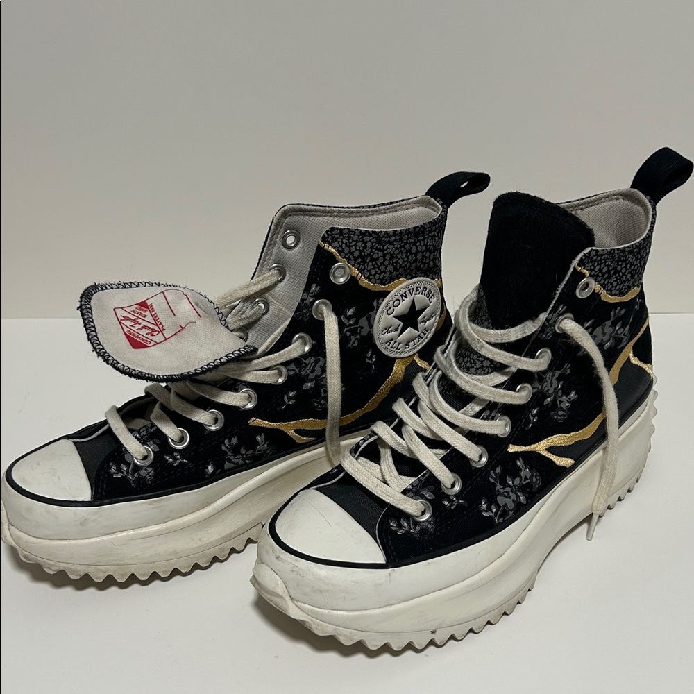 Converse Black and White Floral Platform Sneakers